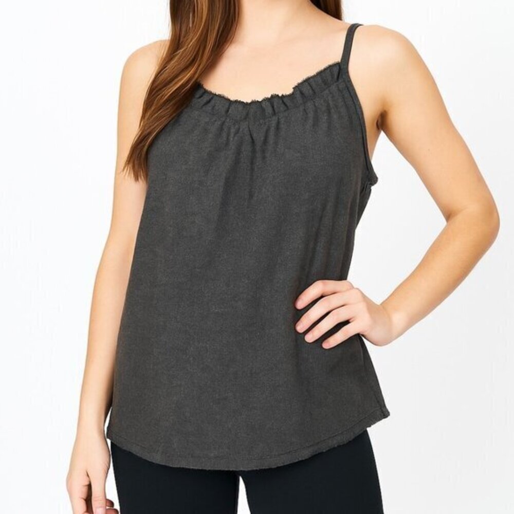 Eileen Fisher Wool Blend Ruffle Charcoal Gray Tank Size L